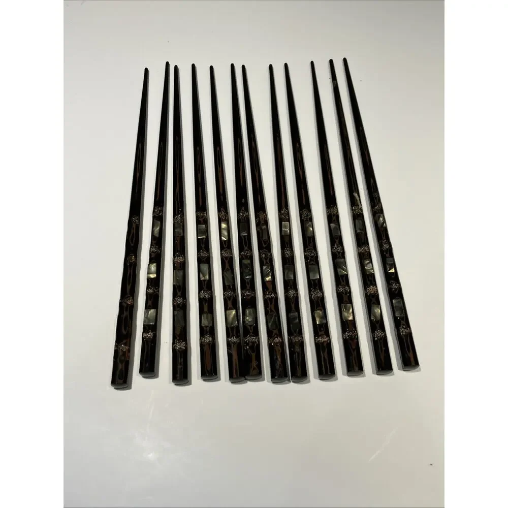 Set of 12 Vintage‎ Lacquer Japanese Hand-Crafted Wood Inlay Decorative Chopstick